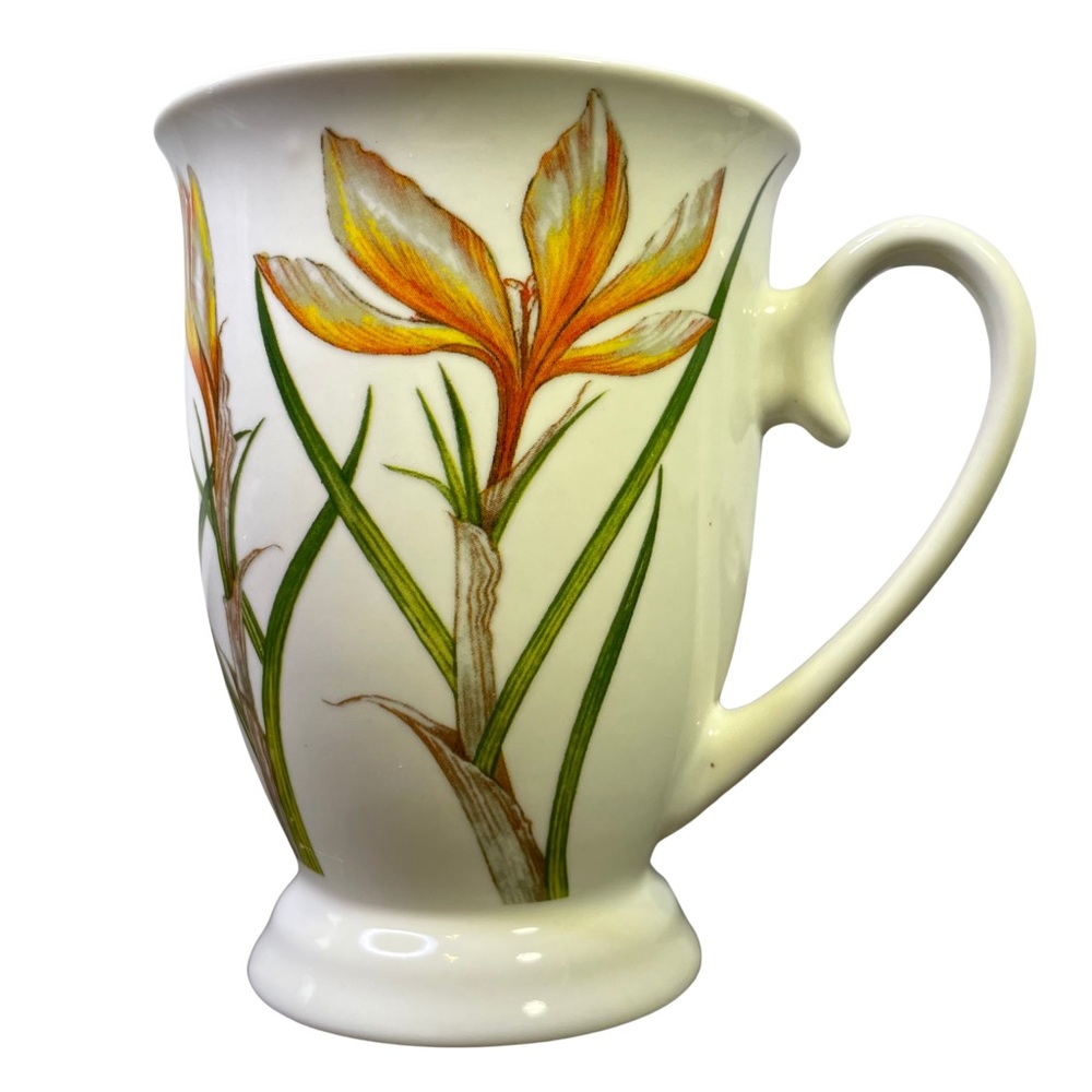 PS Portmeirion Studio Botanical Bird of Paradise Coffee Mug Tea Cup White Orange